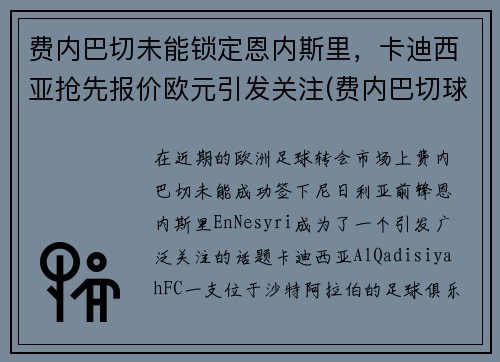 费内巴切未能锁定恩内斯里，卡迪西亚抢先报价欧元引发关注(费内巴切球衣2021)