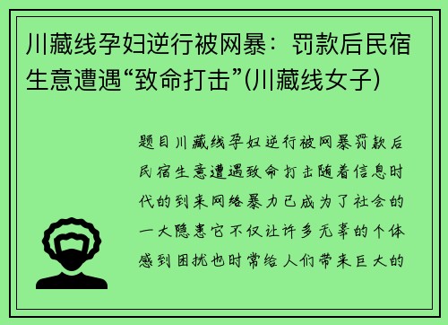 川藏线孕妇逆行被网暴：罚款后民宿生意遭遇“致命打击”(川藏线女子)