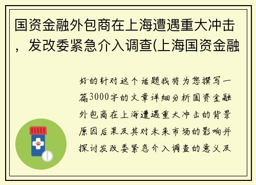 国资金融外包商在上海遭遇重大冲击，发改委紧急介入调查(上海国资金融控股集团)