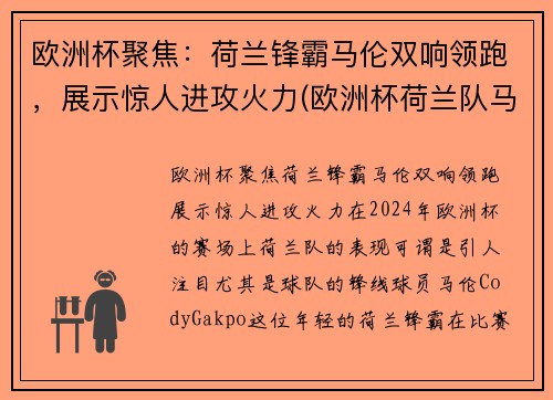 欧洲杯聚焦：荷兰锋霸马伦双响领跑，展示惊人进攻火力(欧洲杯荷兰队马其顿)